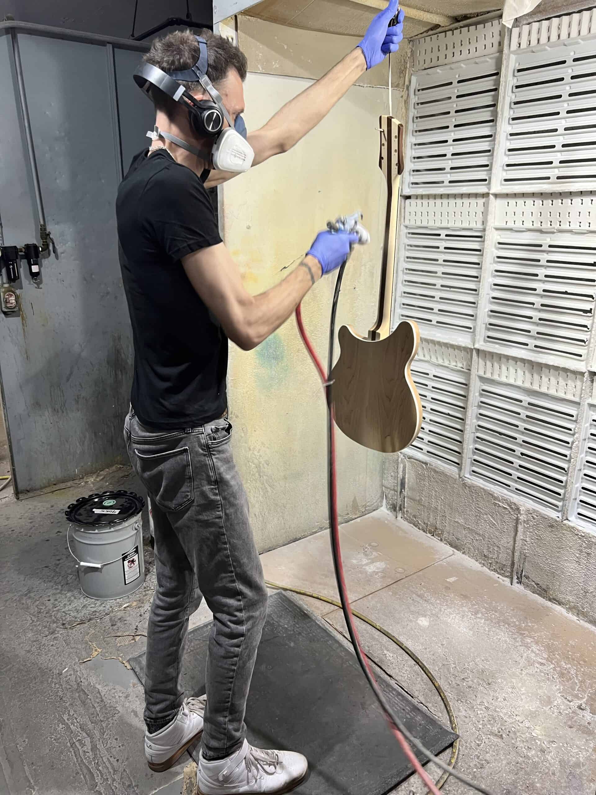 Guitar sprayed in paint room